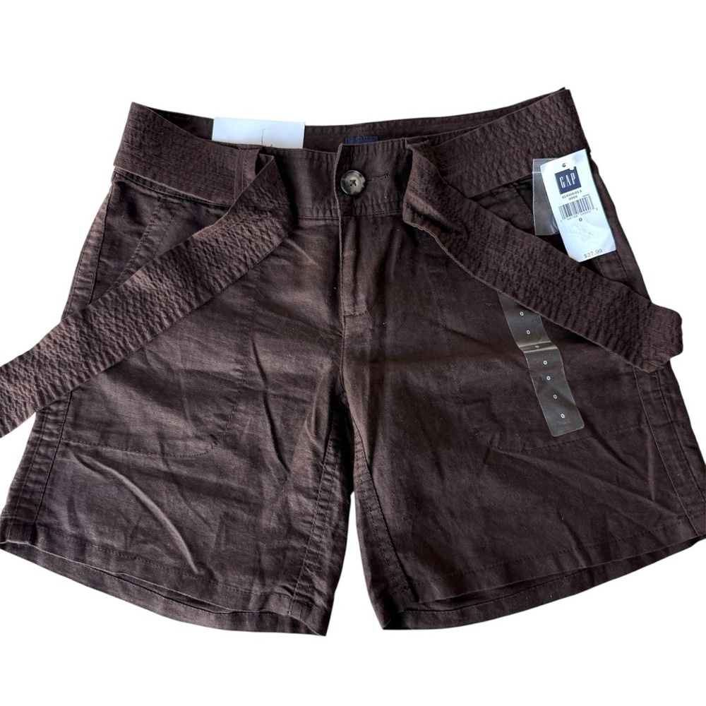 GAP Chocolate Brown Mid Length Linen Cotton Blend Casual Shorts with Tie Belt